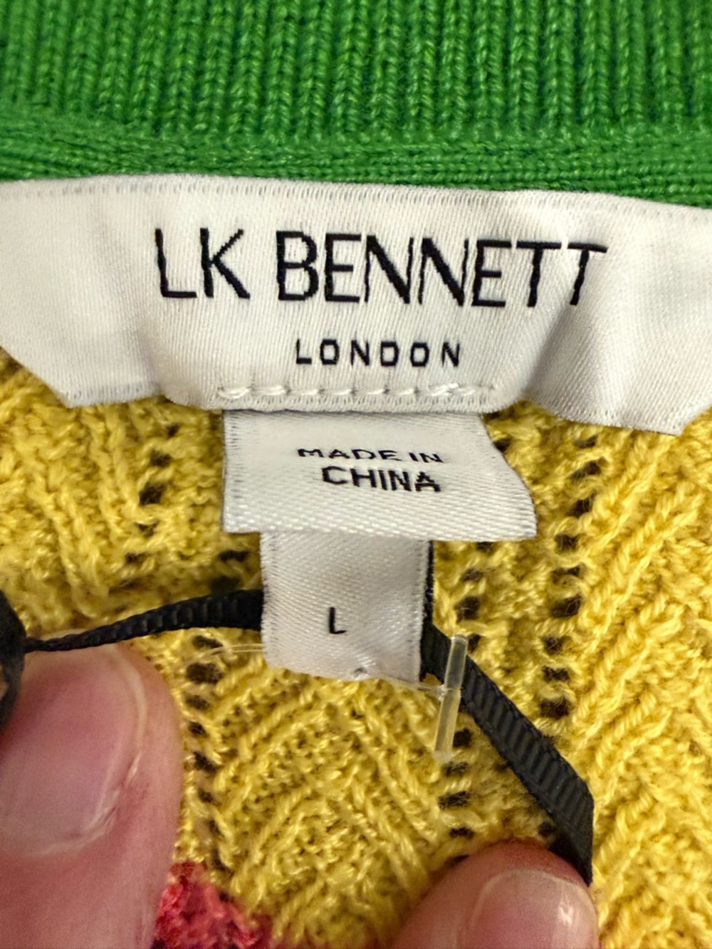 LK Bennett Pink, Yellow & Green Striped V-Neck Cotton Cardigan - Picture 4 of 11